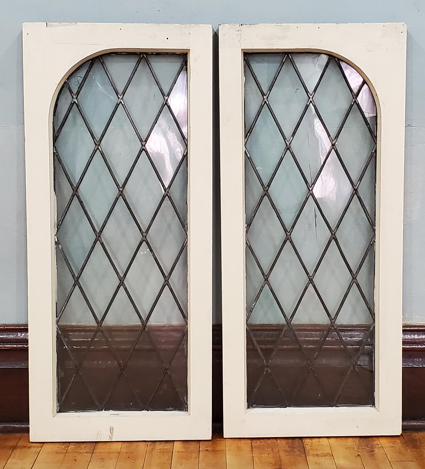 Pair Leaded Glass Windows, Diamond Pattern