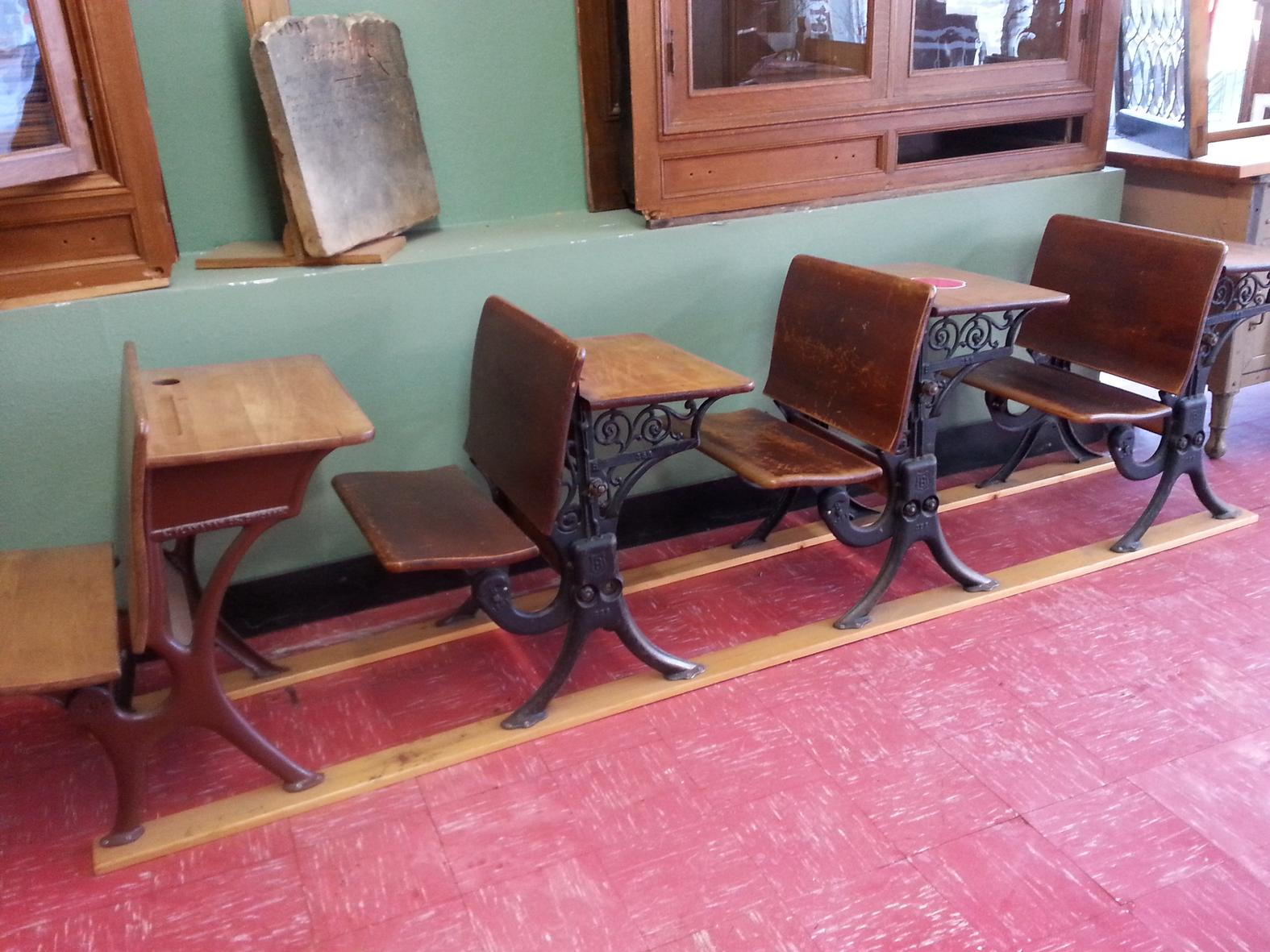 Row of Four Antique School Desks Crescent Moon Antiques and Salvage