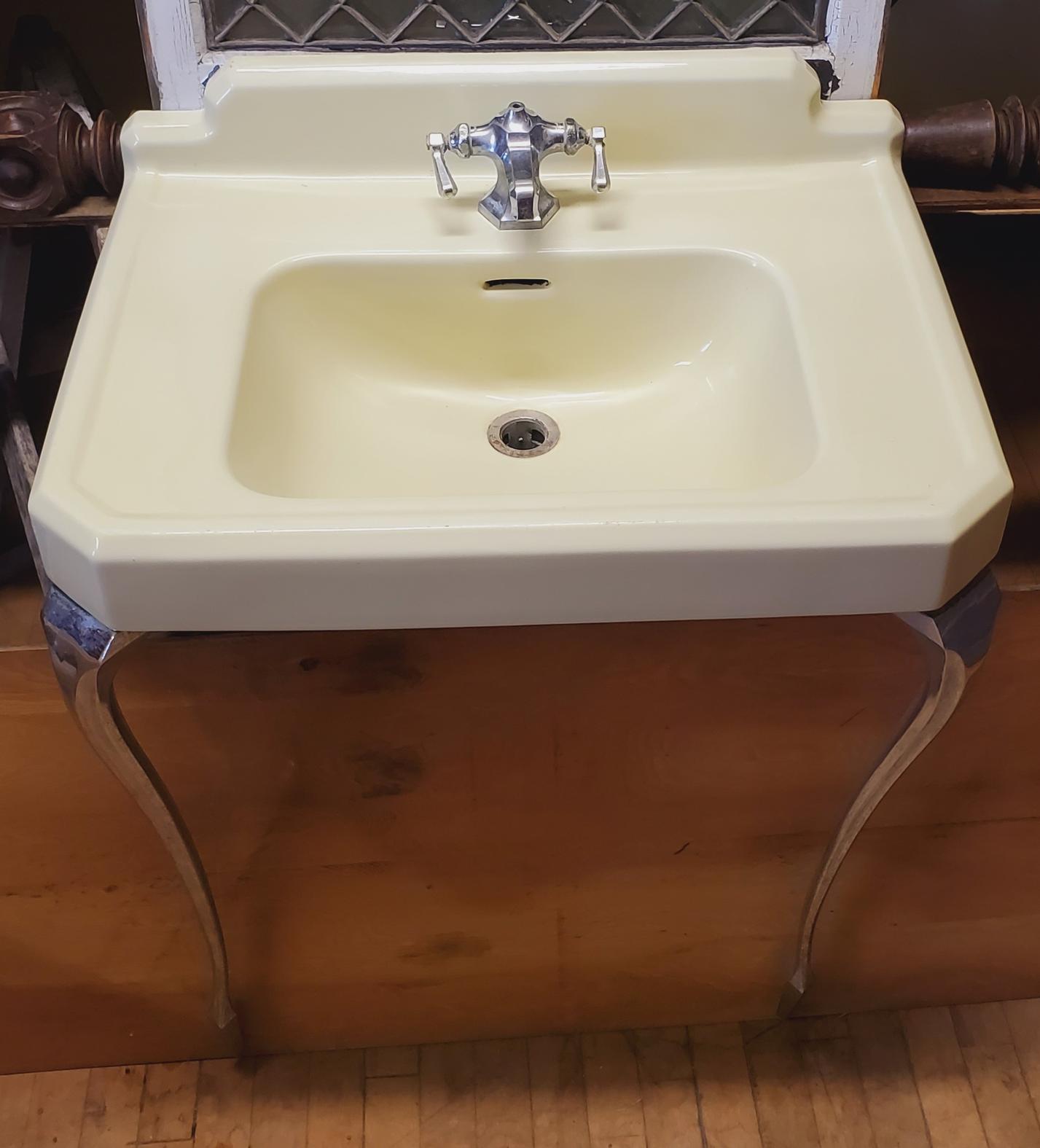 Bathroom Sink 1934 Pale Yellow Cabriole Chrome Legs