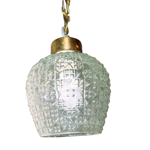 Vintage Mid-Century Cut Glass and Brass Double Swag Pendant Pair