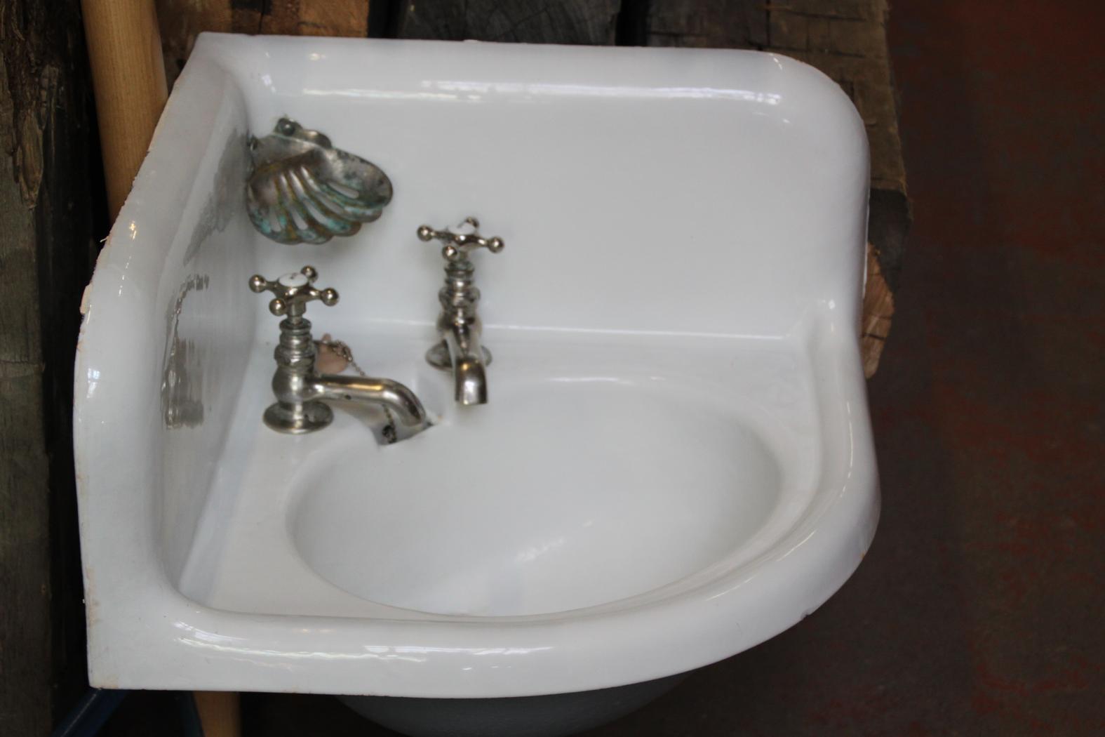 Corner Sink with Chrome soap dish Crescent Moon Antiques and Salvage