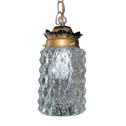 Vintage Faceted Glass Swag Light Pair