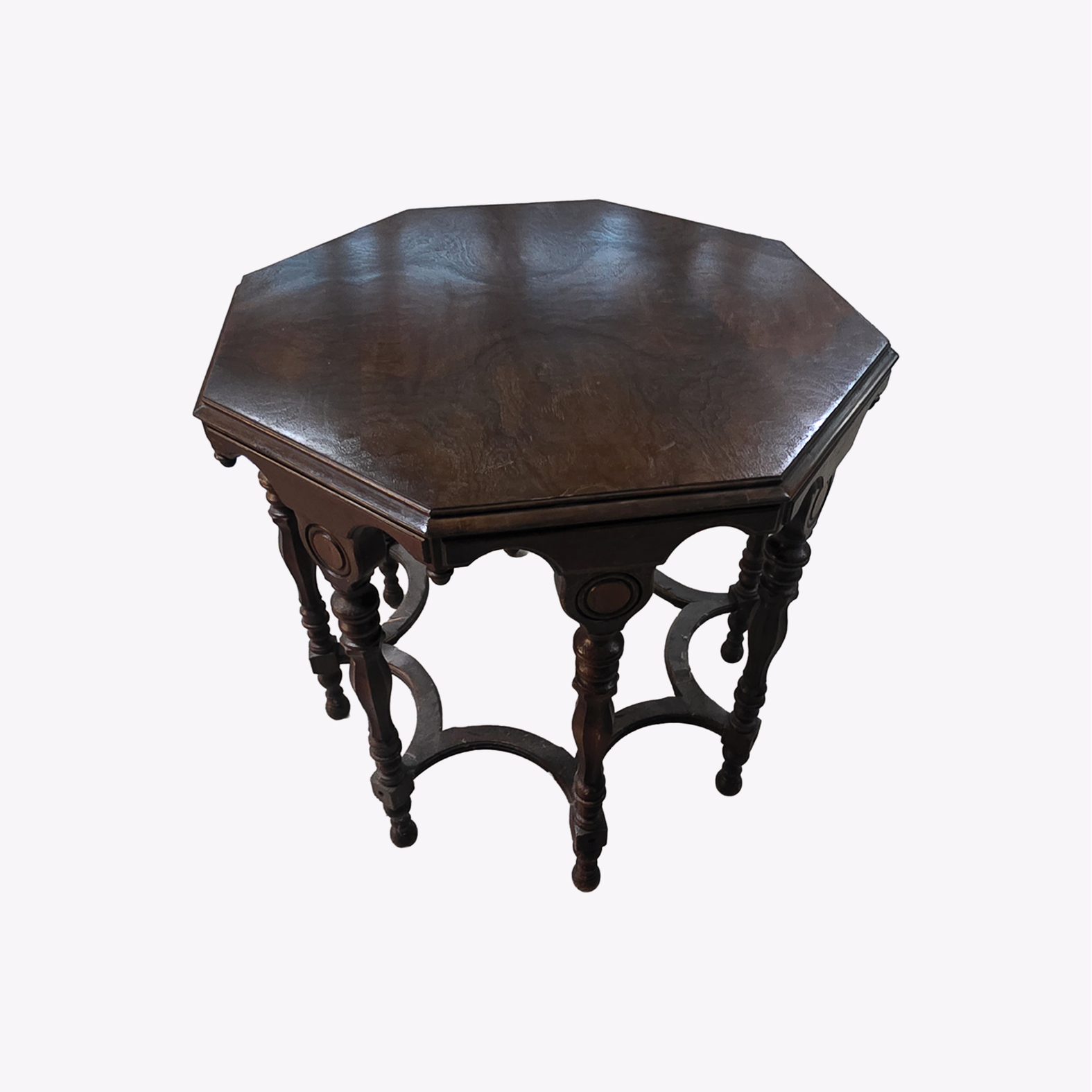 Antique Hexagonal Mahogany Carved Accent Table